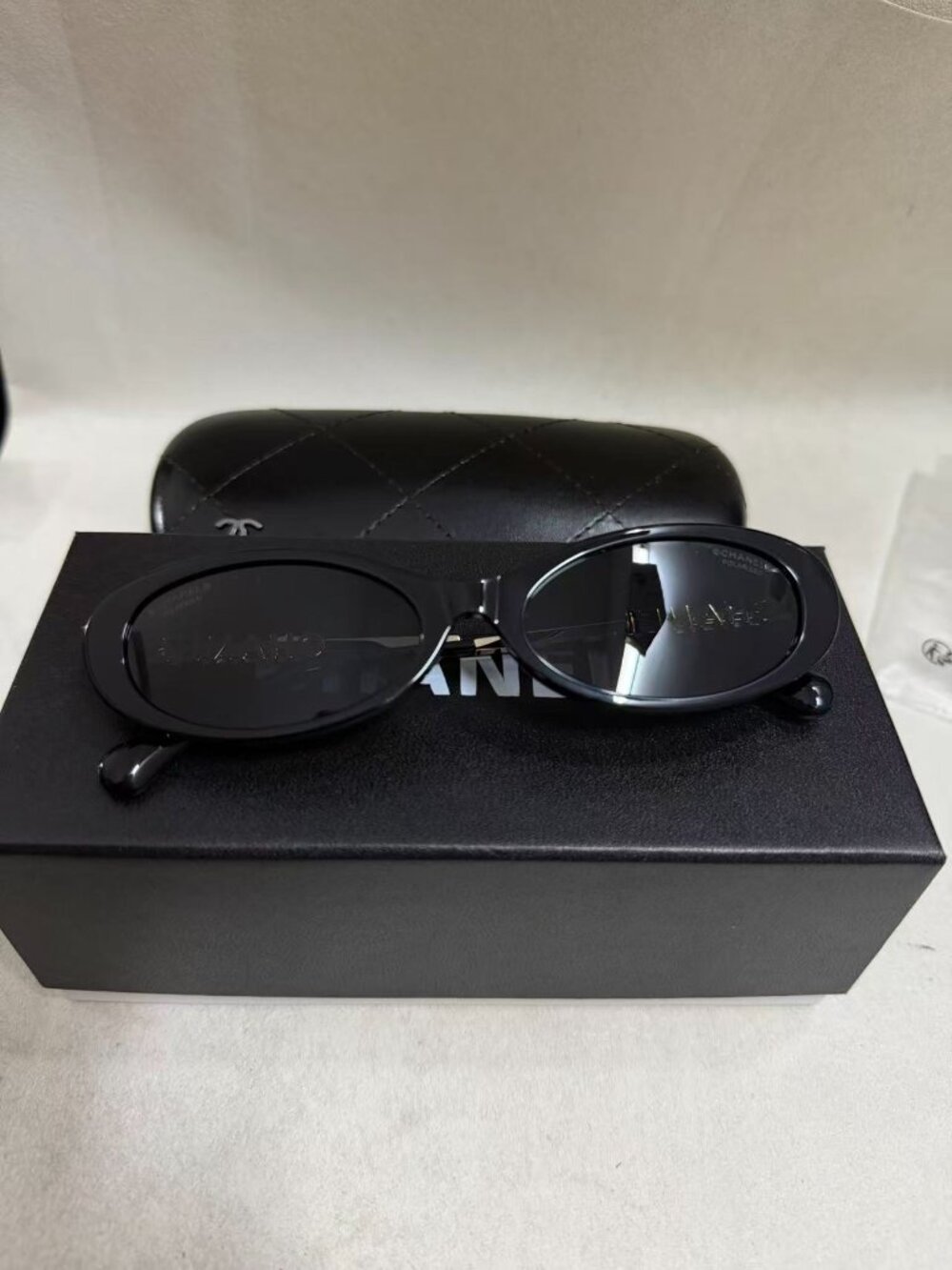 NEW CHANEL CH5565 Sunglasses Black/Gold Metal Oval Gray Lens Women's Glasses - Picture 5 of 8